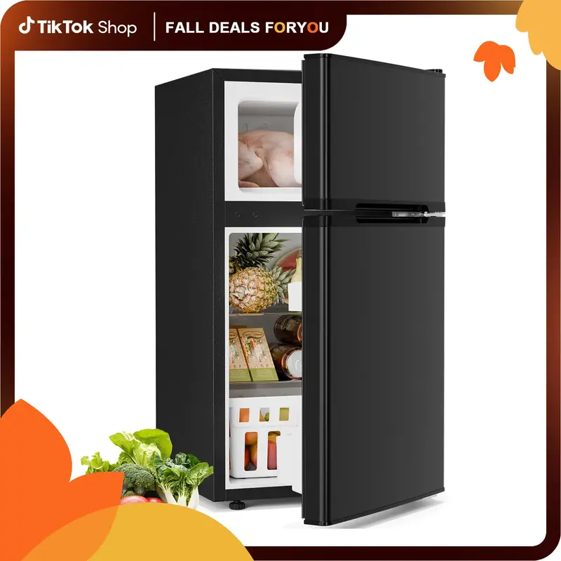 【Fall Deals For You】Antarctic Star Mini Compact Refrigerator, 3.2 Cu.Ft. Separate Freezer Double 2-Door Adjustable Remova...