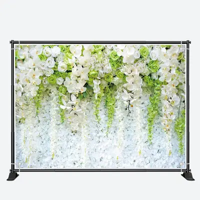 White Green Flowers Wall Romantic Wedding Backdrop - Aperturee