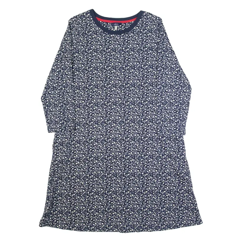 JOULES Womens T-Shirt Dress Blue Floral Long Sleeve Knee Length UK 14