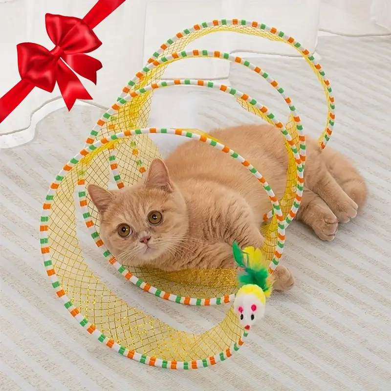 Cat Tube Tunnel, Cat Tunnel For Indoor Cats, Collapsible Pet Interactive Toy With Feather Mouse Toy, Valentine's Day Gift