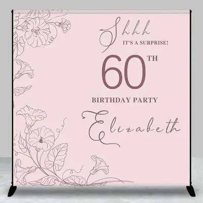 Aperturee Pink Floral Lines Custom Name 60Th Birthday Backdrop | Diy Birthday Backdrop | Happy Birthday Backdrop | Custom Cak...