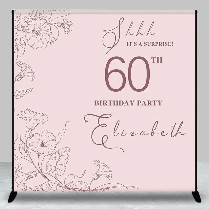 Aperturee Pink Floral Lines Custom Name 60Th Birthday Backdrop | Diy Birthday Backdrop | Happy Birthday Backdrop | Custom Cak...