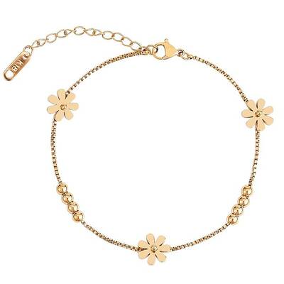 Stainless Steel Daisy Flowers Ankle with Box Chains for Women
