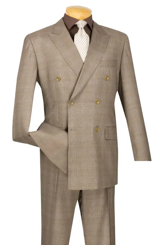 Vinci Men's 2 Piece Glen Plaid Double Breasted Suit Fashionable & Stylish