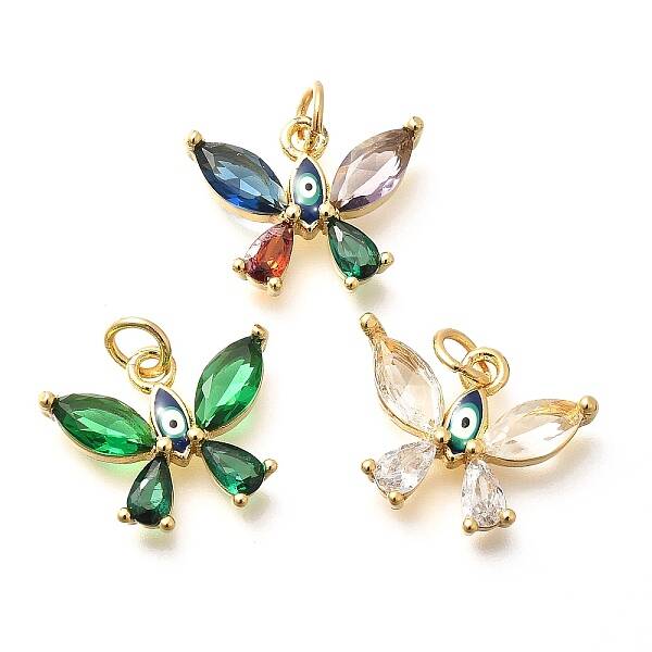 Brass Micro Pave Cubic Zirconia with Evil Eye Enamel Charms