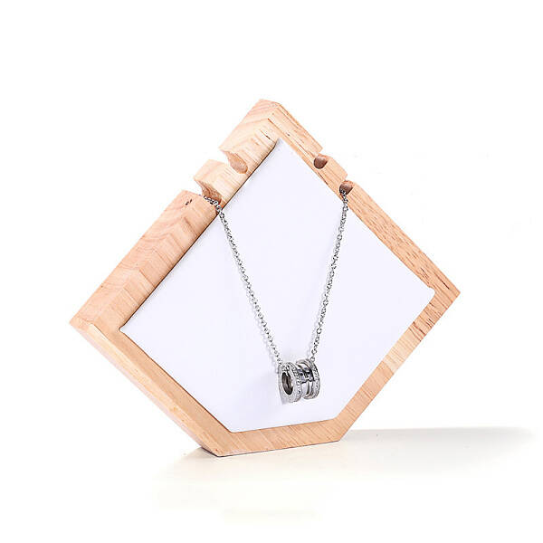 Pointed Pentagon Wood Covered with PU Leather Two Necklaces Display Stands