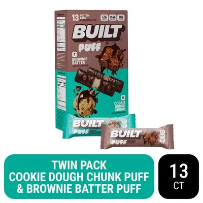 BUILT- Built Puff,Protein Bar Energy Bar Collagen Puff Mixed Box,Brownie Batter, Cookie Dough Flavors Snack Natural, Protein ...