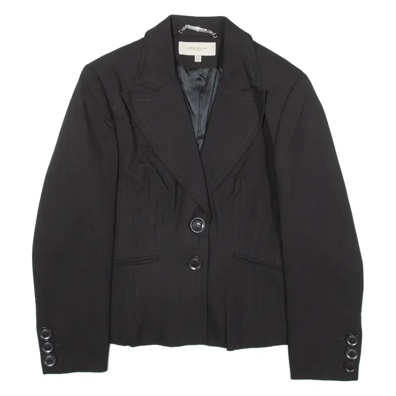 KAREN MILLEN Womens Blazer Jacket Black Knit Wool UK 14