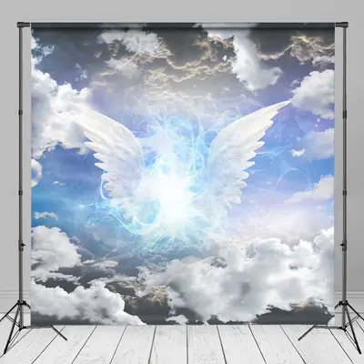 Blue Sky Angel Wings Holy Light Memorial Backdrop - Aperturee