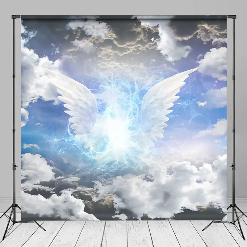 Blue Sky Angel Wings Holy Light Memorial Backdrop - Aperturee