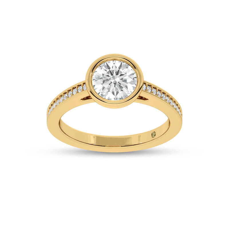 Lyra Pavé Set Half Coverage Bezel Round Lab Grown Diamond Engagement Ring | 14K Yellow Gold 3 1/6 CT. TW.