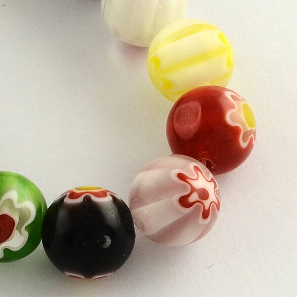 Round Handmade Millefiori Glass Beads Strands