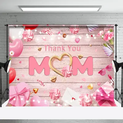 Pink Thank You Mom Wooden Happy Mothers Day Backdrop - Aperturee