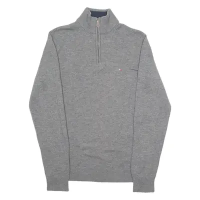 TOMMY HILFIGER Mens Jumper Grey 1/4 Zip Tight Knit S