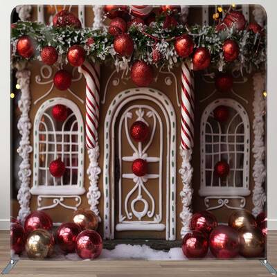 Aperturee Red Chocolate House Christmas Photo Booth Backdrop | Xmas Backdrop | Christmas Backgrounds Fireplace | Christmas Sc...