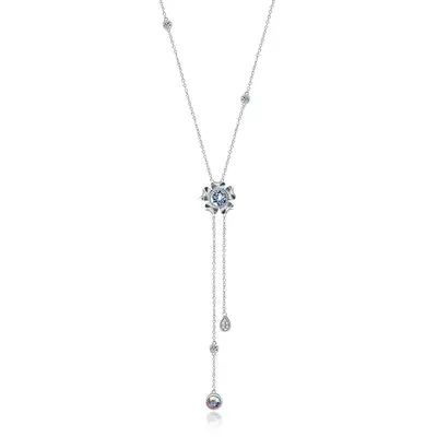 Sterling Silver Circular Shaped Crystal Daisy Non-adjustable Y-Necklace