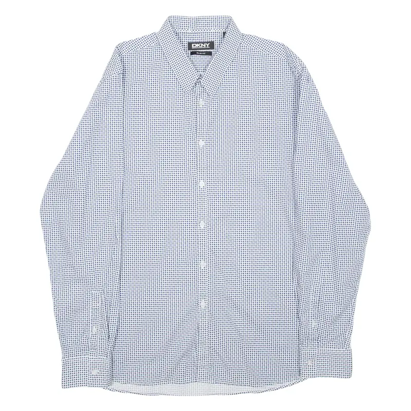 DKNY Slim Fit Mens Shirt Blue Geometric Long Sleeve L