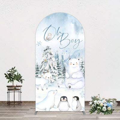 Aperturee Oh Boy Forest Bear Penguin Baby Shower Arch Backdrop, 1.6X4FT(0.5X1.2M), 38.18 USD, arch backdrop kit, GAH0G746-A