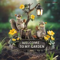 Squirrel Design Garden Welcome Sign, Acrylic Garden Ground Insert Decoration, Garden Miniatures for Home Garden Decoration
