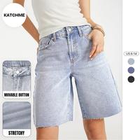 KatchMe Women's Classy Mid-Rise Tassel Hem Baggy Denim Shorts, Vintage Multi-Pocket Bermuda Shorts, Loose Jeans Outfits, Stre...