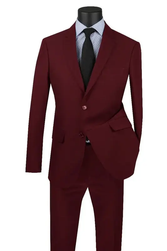 Burgundy Modern Fit Poplin Suit for Men - Two Button Style
