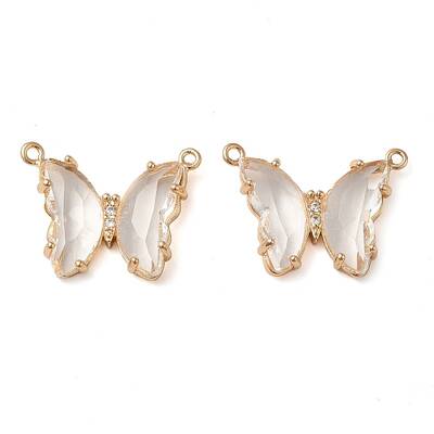 Brass Pave Faceted Glass Connector Charms