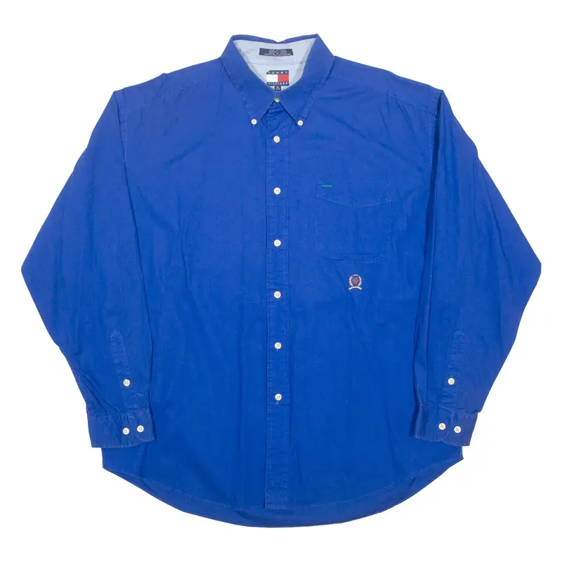 TOMMY HILFIGER Mens Plain Shirt Blue Long Sleeve XL