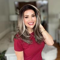 A02 by AISOM Free Part Brunette Blonde Highlight 13*4 Lace Front Wig 18 Inches Low Density Layered Glueless Wig for Women Dai...