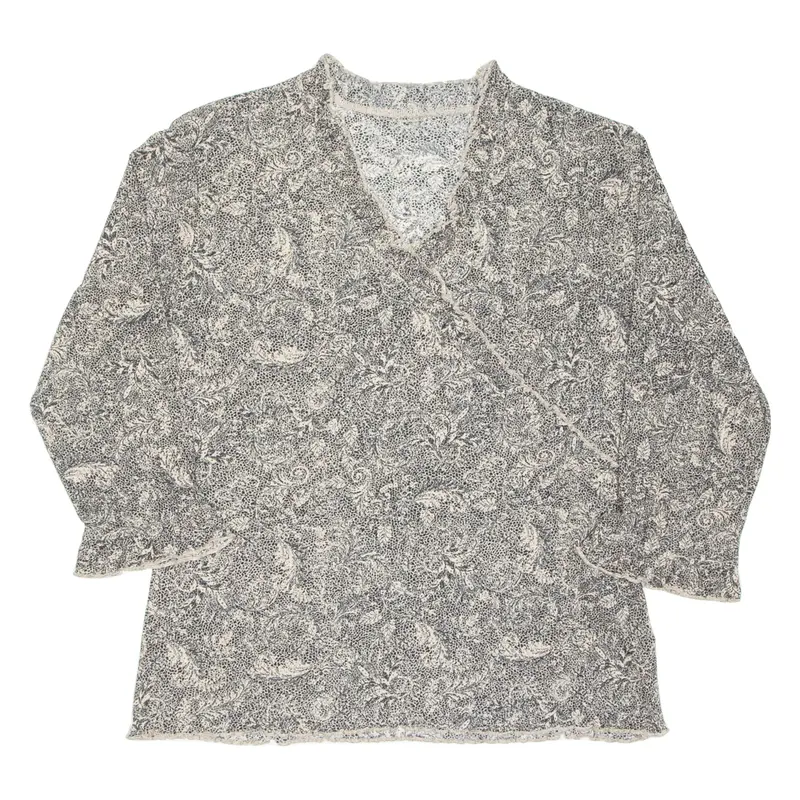 Womens Printed Top Brown V-Neck 3/4 Sleeve Animal Print L