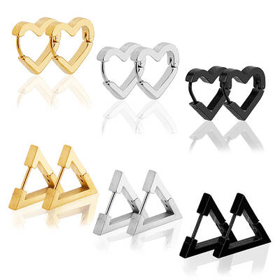 12Pcs 6 Style Stainless Steel Hoop Earrings for Women