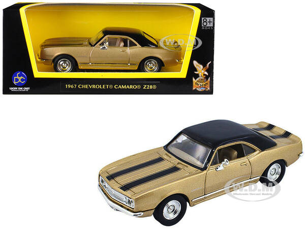 1967 Chevrolet Camaro Z-28 Gold with Black Stripes and Black Top 1/43 Diecast Model Car by Road Signature