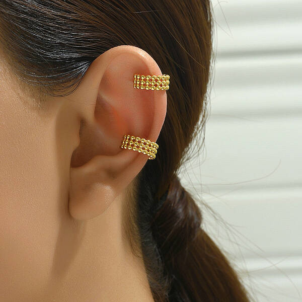 Concise Style Triple Brass Cuff Earrings for Unisex