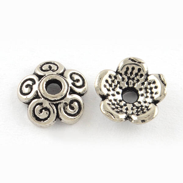 5-Petal Tibetan Style Alloy Bead Caps