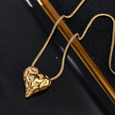 304 Stainless Steel Textured Heart Pendant Snake Chain Necklaces
