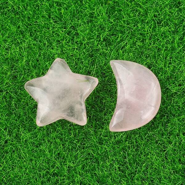 Natural Rose Quartz Healing Moon & Star Ornaments