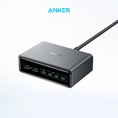 Anker Prime Charger (200W, 6 Ports, GaN), PD Fast Charging for Desktop Electronics, For iPhone, Samsung, MacBook, Dell, and M...