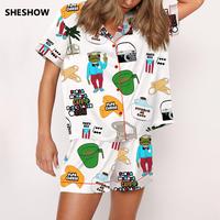 SHESHOW Baile Inolvidable Puerto Rico Satin Pajama Set For Women Print Comfy Satin Sleepwear & Loungewear Pjs Printing Silky ...