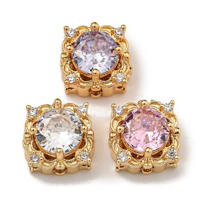 Brass Micro Pave Cubic Zirconia Beads