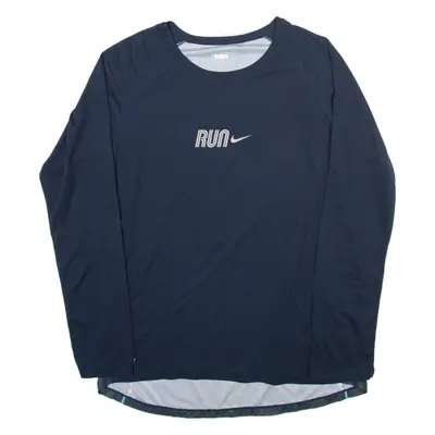 NIKE Run Mens T-Shirt Blue Long Sleeve Crew Neck L
