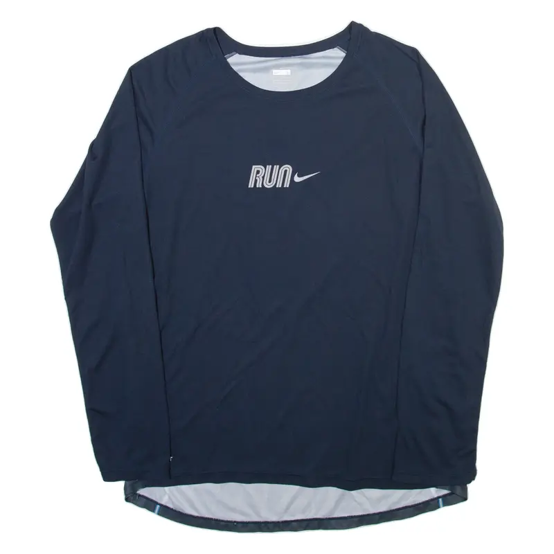 NIKE Run Mens T-Shirt Blue Long Sleeve Crew Neck L