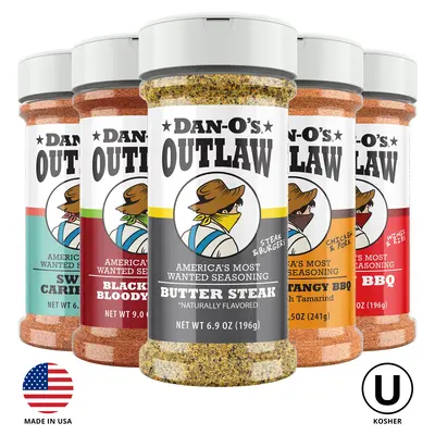 Dan-O's Outlaw Flavor Gang 5 Bottle Combo - Butter Steak, Blackened Bloody Mary, Sweet & Tangy BBQ, Sweet Caribbean, and Spic...