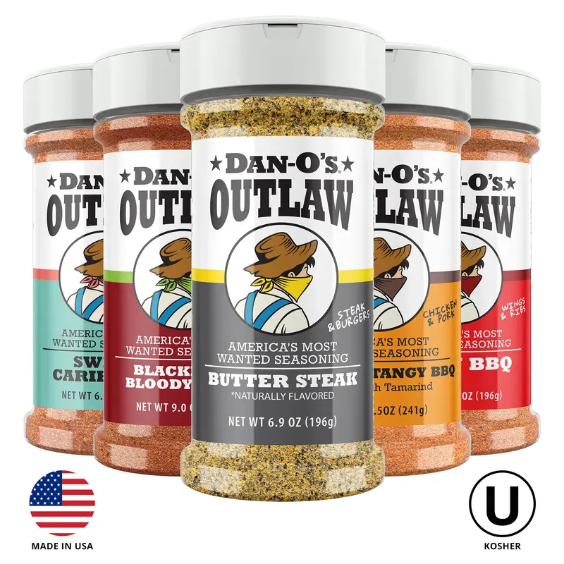 Dan-O's Outlaw Flavor Gang 5 Bottle Combo - Butter Steak, Blackened Bloody Mary, Sweet & Tangy BBQ, Sweet Caribbean, and Spic...