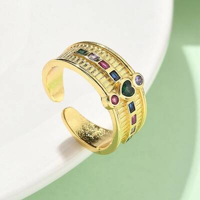 Brass Micro Pave Cubic Zirconia Adjustable Cuff Rings