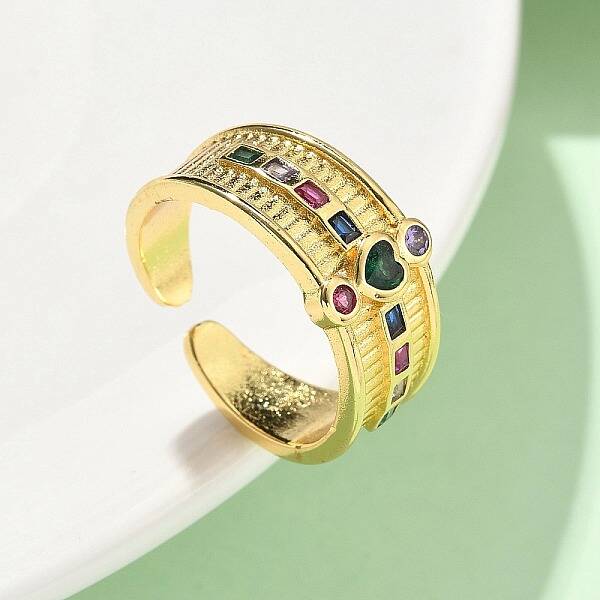 Brass Micro Pave Cubic Zirconia Adjustable Cuff Rings