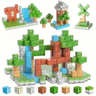 Colorful Building Block Set, 1 Box Building Blocks Toy, Creative Magnetic Tiles Blocks Educational Building Blocks Toy for Bo...