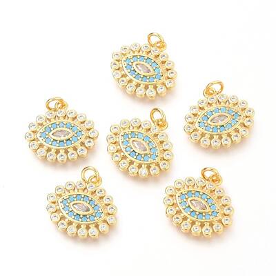Brass Micro Pave Clear & Deep Sky Blue Cubic Zirconia Charms