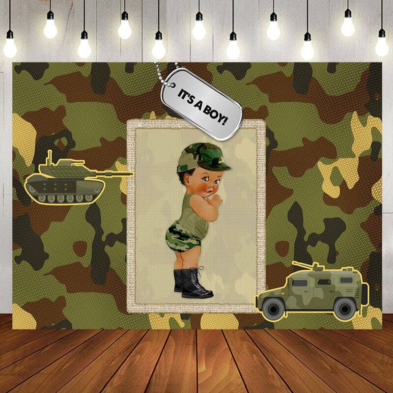 Its A Boy Camouflage Truck Backdrop for Baby Shower - Aperturee