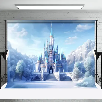Aperturee Snowy Castle Mountains Winter Cake Smash Backdrop | Best Photography Backdrop | Photography Photo Background | Phot...