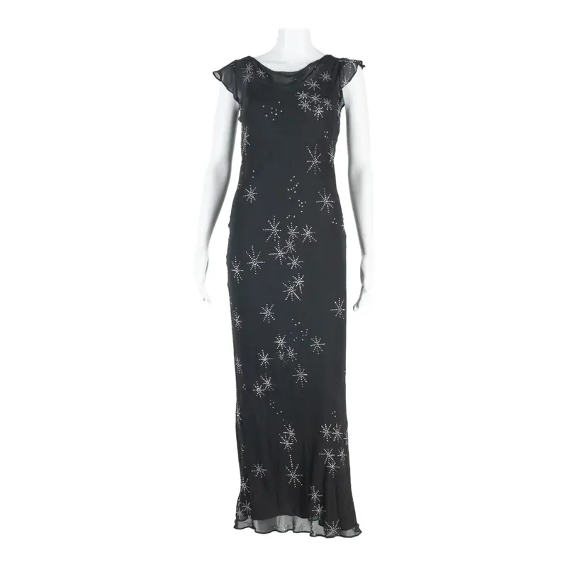 WHISTLES Star Design Womens Maxi Dress Grey Viscose Sleeveless Long UK 8