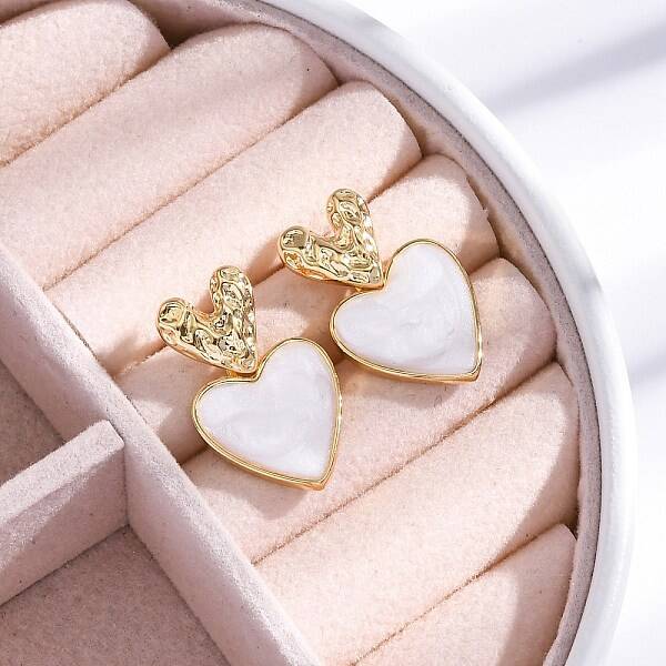 Rack Plating Heart Brass Stud Earrings for Women